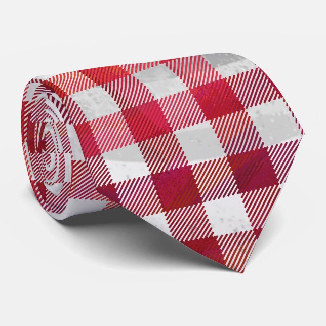 Checkered Plaid Red and White Neck Tie (Rolled)