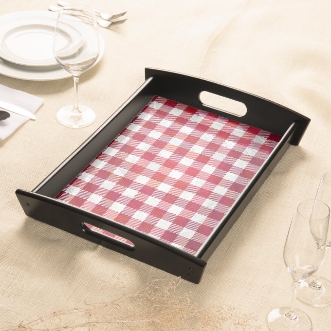 Checkered Plaid Red and White Serving Tray (Front)