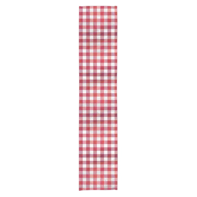 Checkered Plaid Red and White Short Table Runner (Front)