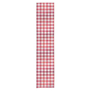 Checkered Plaid Red and White Short Table Runner