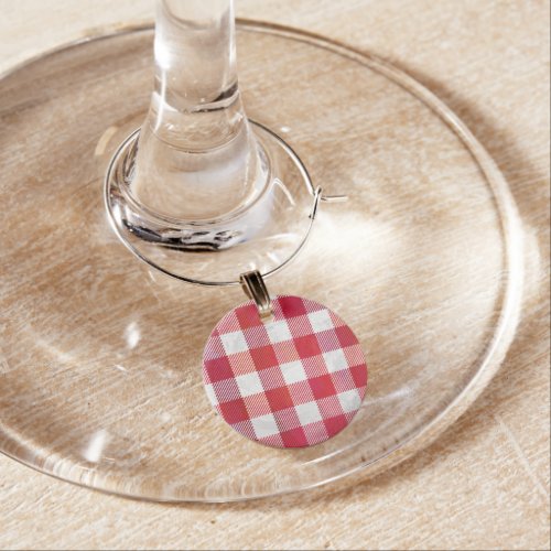 Checkered Plaid Red and White Wine Charm