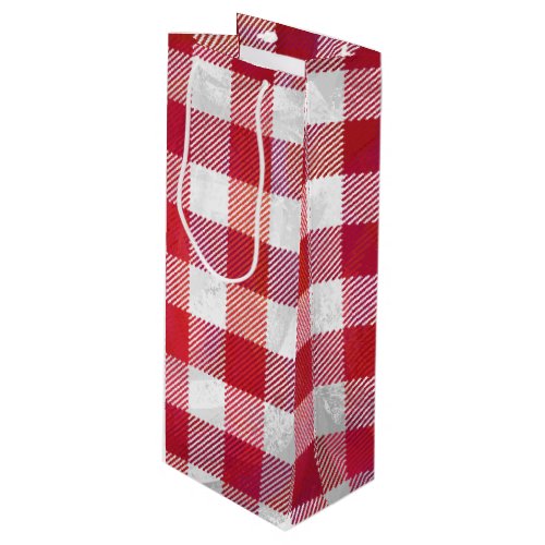 Checkered Plaid Red and White Wine Gift Bag