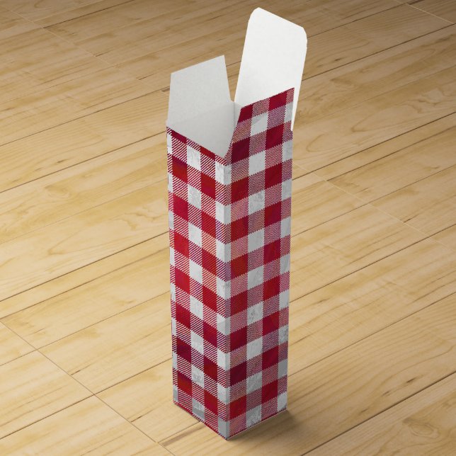 Checkered Plaid Red and White Wine Gift Box (Opened)