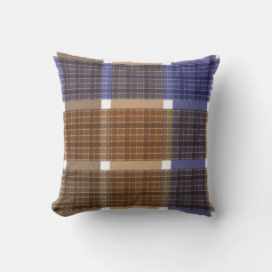 Checkered plaid tartan brown violet retro colors v throw pillow