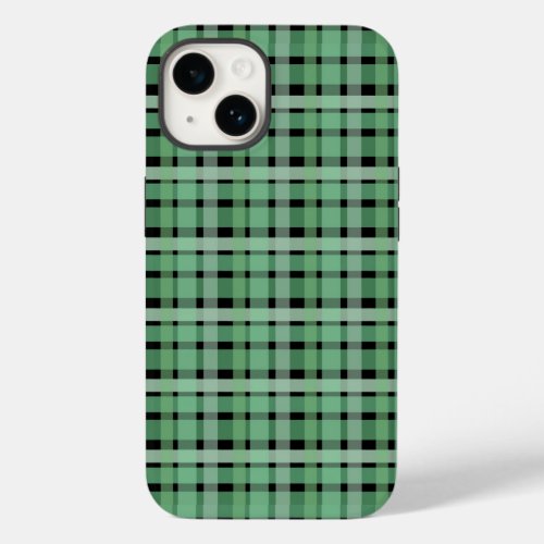 Checkered Plaid Tartan Green Stripes On Black  Case_Mate iPhone 14 Case