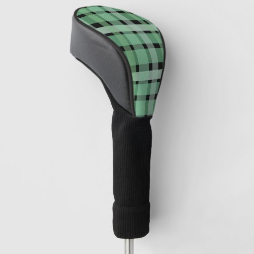Checkered Plaid Tartan Green Stripes On Black  Golf Head Cover