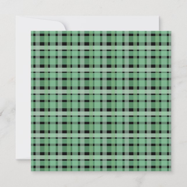 Checkered Plaid Tartan Green Stripes On Black  Holiday Card (Front)