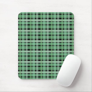 Checkered Plaid Tartan Green Stripes On Black Mouse Pad