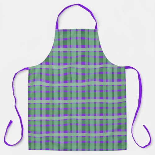 Checkered Plaid Tartan Green Stripes On Purple  Apron