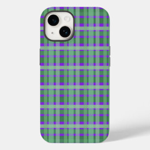 Checkered Plaid Tartan Green Stripes On Purple Case-Mate iPhone 14 Case