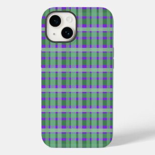 Checkered Plaid Tartan Green Stripes On Purple  Case-Mate iPhone 14 Case