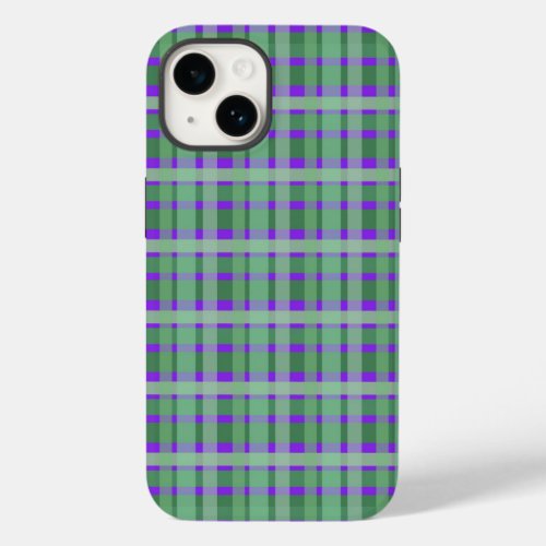 Checkered Plaid Tartan Green Stripes On Purple  Case_Mate iPhone 14 Case