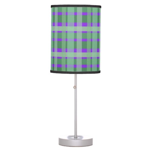 Checkered Plaid Tartan Green Stripes On Purple Table Lamp