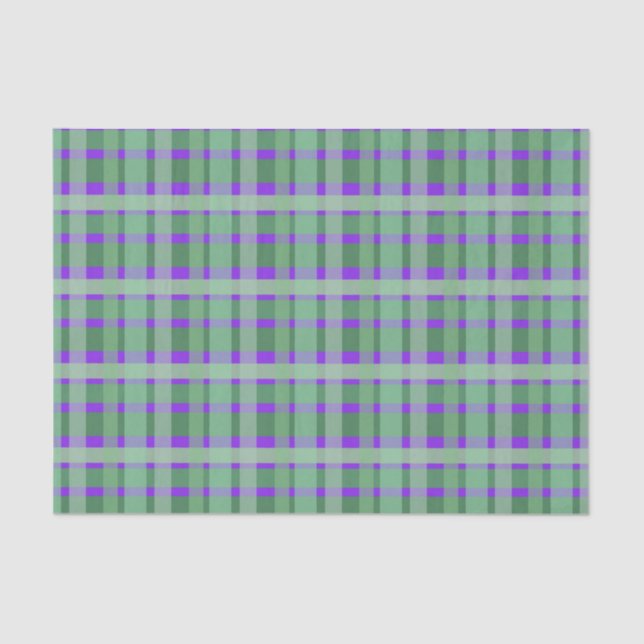 Checkered Plaid Tartan Green Stripes On Purple  Tissue Paper (Front)