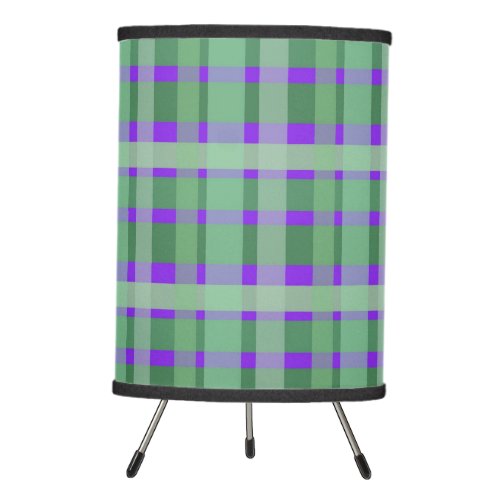 Checkered Plaid Tartan Green Stripes On Purple Tripod Lamp