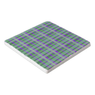 Checkered Plaid Tartan Green Stripes On Purple Trivet