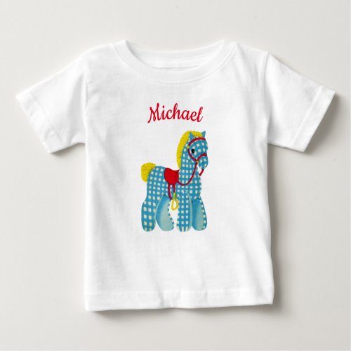 Checkered Pony Western theme personalized name Baby T_Shirt