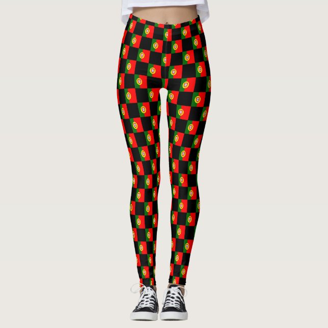 Checkered Portugal Flag Pattern  Leggings (Front)