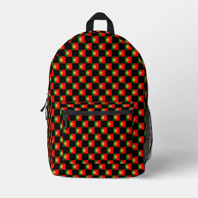 Checkered Portugal Flag Pattern  Printed Backpack (Front)