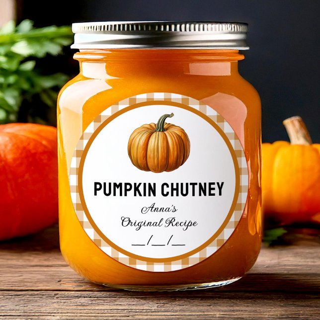 Checkered pumpkin chutney canning label (Creator Uploaded)