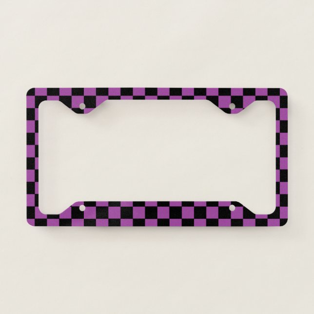 Checkered Purple and Black License Plate Frame (Front)
