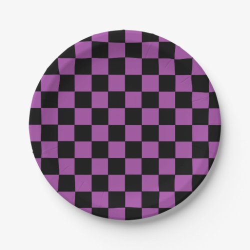 Checkered Purple and Black Paper Plates
