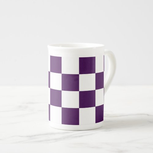 Checkered Purple and White Bone China Mug