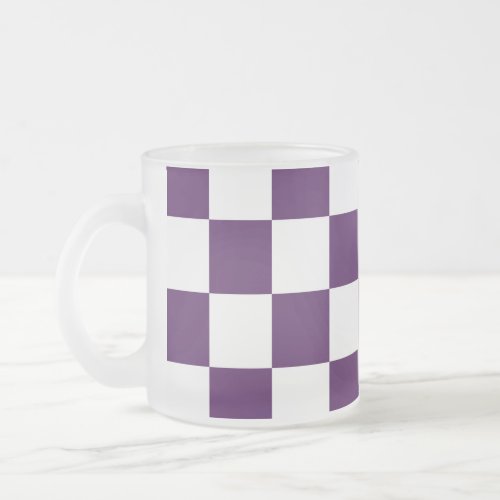Checkered Purple and White Frosted Glass Coffee Mug