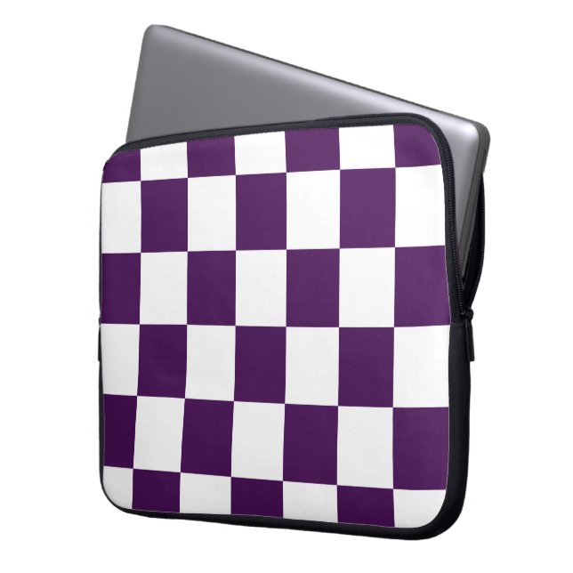 Checkered Purple and White Laptop Sleeve (Front Left)