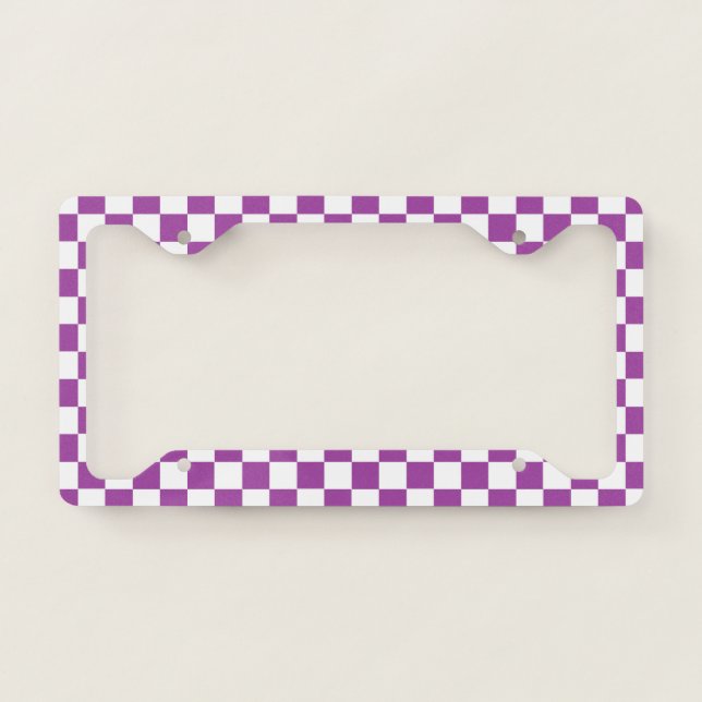 Checkered Purple and White License Plate Frame (Front)