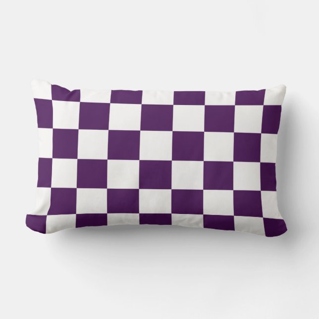 Checkered Purple and White Lumbar Pillow (Front)