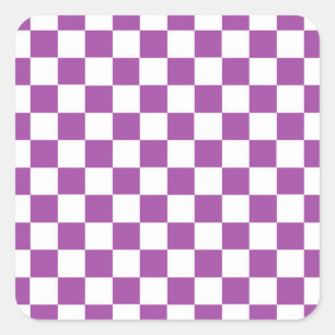 Checkered Purple and White Square Sticker