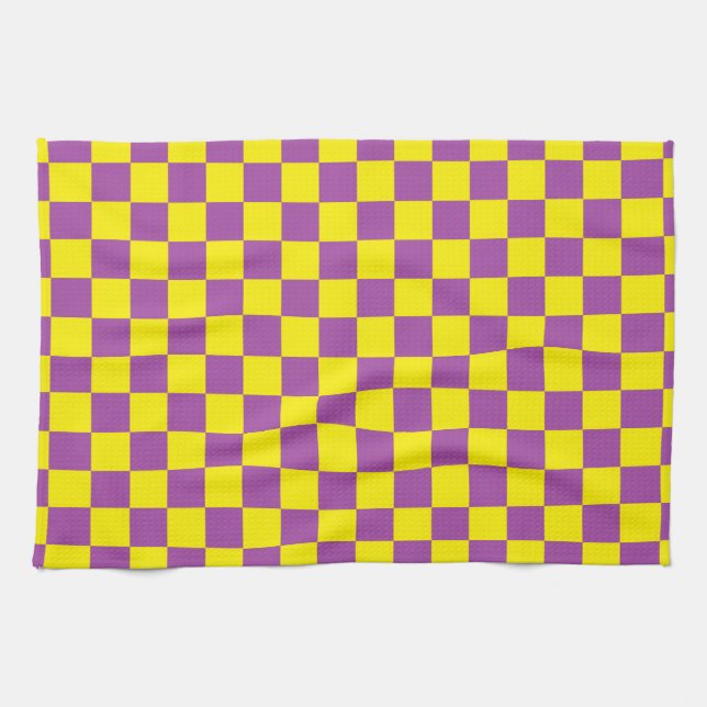 Checkered Purple and Yellow Kitchen Towel (Horizontal)