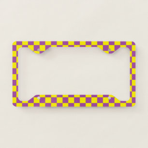 Checkered Purple and Yellow License Plate Frame