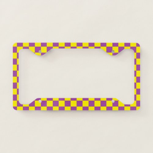 Checkered Purple and Yellow License Plate Frame