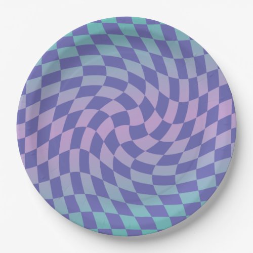 Checkered Purple Blue Gradient Ombre  Paper Plates