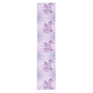 Checkered Purple Floral Swirl Table Runner