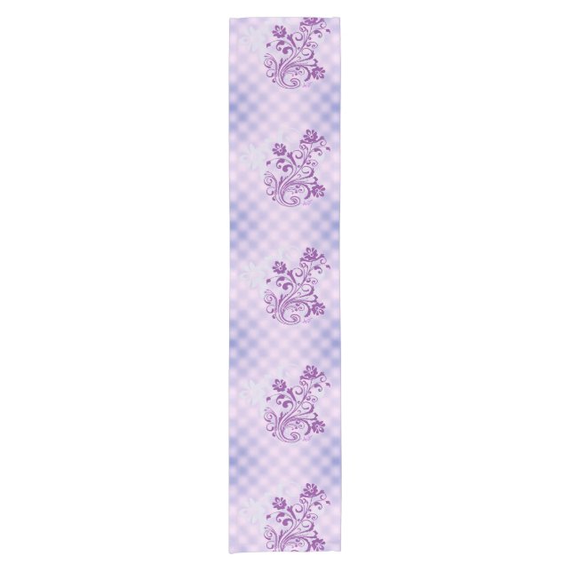 Checkered Purple Floral Swirl Table Runner (Front)