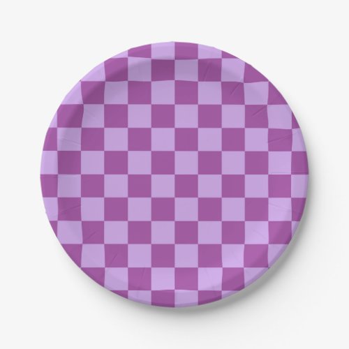 Checkered Purple Paper Plates