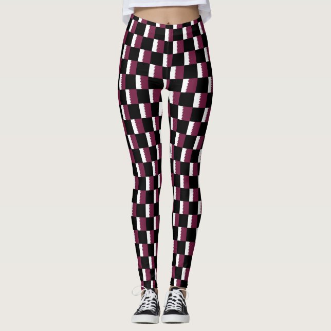 Checkered Qatar Flag Pattern  Leggings (Front)