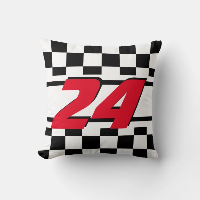 Checkered Race Car | DIY Color | Number Throw Pillow (Front)