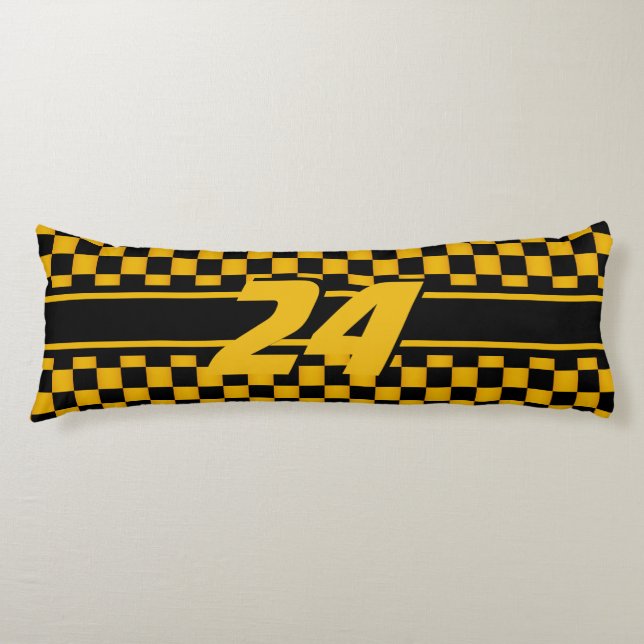 Checkered Race Car | Golden Yellow | Number Body Pillow (Front)