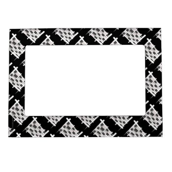 Checkered Racing Brush Flag Magnetic Photo Frame by representshop at Zazzle