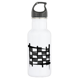 Check Checkered Checkerboard Geometric Black And White Pattern Water Bottle