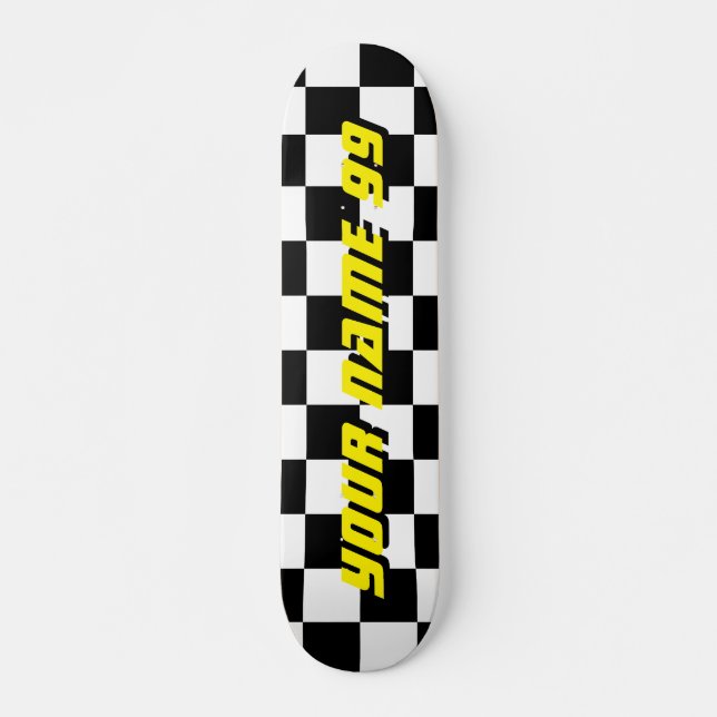 Checkered racing flag custom name skateboard deck (Front)