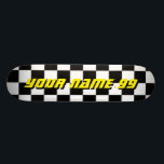 Checkered racing flag custom name skateboard deck<br><div class="desc">Checkered racing flag custom name skateboard deck . Cool wooden skate board design for boys and girls. Fun Birthday gift idea for kids. Personalize with your own unique name, funny quote or monogram letters. Unique Birthday gift idea for skater son, grandson, nephew, cousin, daughter, sister, brother, friends, boyfriend, girlfriend etc....</div>