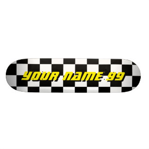 Checkered racing flag custom name skateboard deck