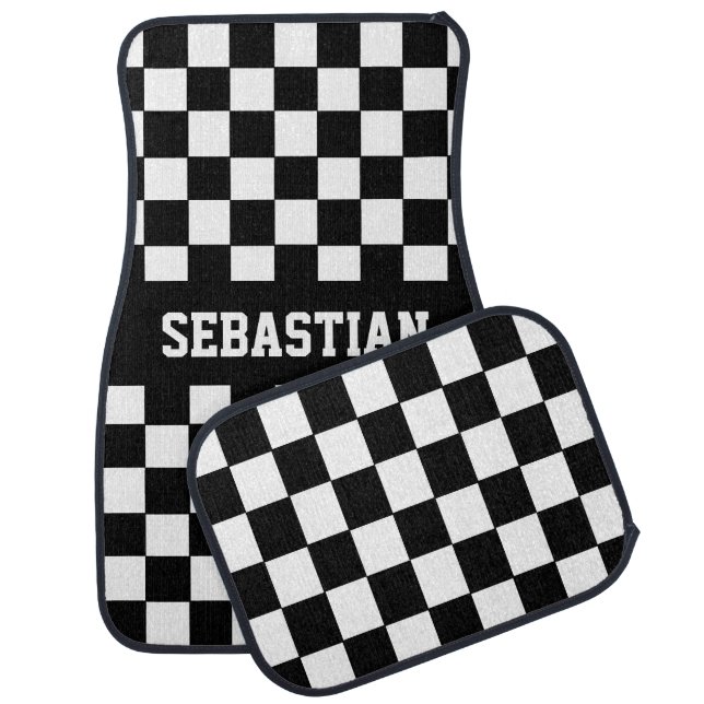 Checkered Racing Flag Personalized Car Floor Mat (Set)