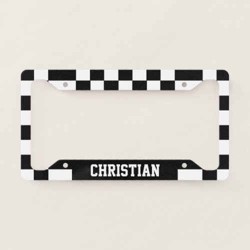 Checkered Racing Flag Themed Personalized License Plate Frame