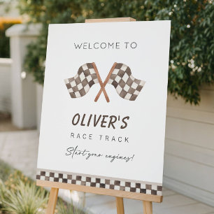 Checkered Racing Flags Birthday Welcome Sign